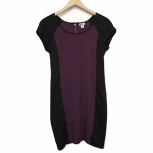 DKNY Color Block Plum Purple Short Cap Sleeve Knit  Mini Dress 8